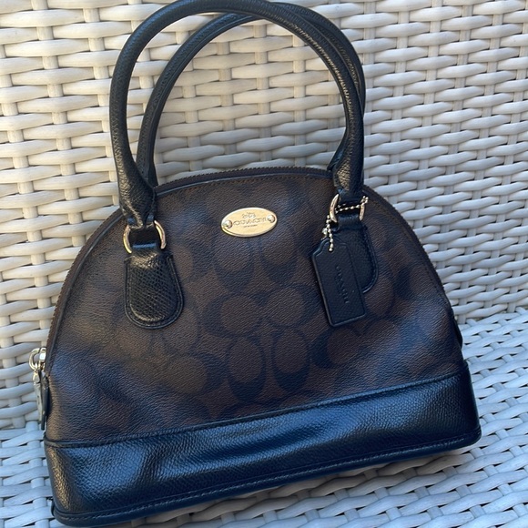 COACH MINI CORA SIGNATURE DOMED SATCHEL F34083 BROWN/BLACK - Picture 3 of 13